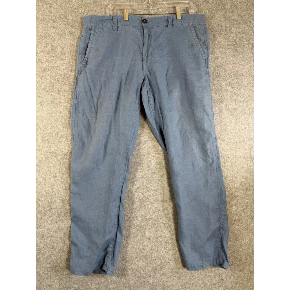 CANDA Linen Trousers Mens 38x30 Blue Excellent Straight Fit Lightweight